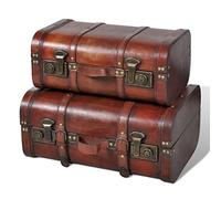 vidaXL 2pc Wooden Treasure Storage Thunk Travel Suitcase Steamer Chest Vintage Style