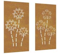 vidaXL 2pcs Garden Wall Decorations Corten Steel Flowers Design Outdoor Wall Art Weather-resistant Easy Installation Rusty Finish