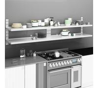 vidaXL 2x 2-Tier Floating Wall Shelves Stainless Steel Hanging Display Shelf