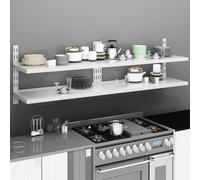 vidaXL 2x 2-Tier Floating Wall Shelves Stainless Steel Storage Display Shelf