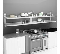 vidaXL 2x 2-Tier Floating Wall Shelves Stainless Steel Wall Mounted Shelf