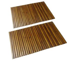 vidaXL 2x Acacia Bath Mat 80x50cm Bathroom Shower Pedestal Toilet Accent Rug