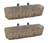 vidaXL Balcony Planter 2 pcs Wicker with PE Lining 60 cm UK NEW