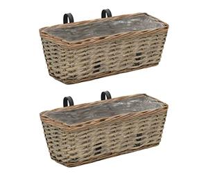vidaXL 2X Balcony Planters Lawn Garden Plant Raised Flower Bed Basket Wicker with PE Lining 15.7"