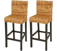 vidaXL 2x Bar Stools Abaca Brown with Backrest Kitchen Breakfast Chair Seat