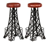 vidaXL 2x Bar Stools Real Leather Gavin Kitchen Dining Room Furniture Seat