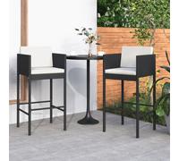 vidaXL 2x Bar Stools with Cushions Black Poly Rattan Outdoor Lounge Set Chair