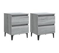 vidaXL 2x Bed Cabinets with Metal Legs Grey Sonoma Side Table Storage Cabinet