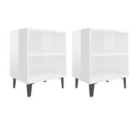 vidaXL 2x Bed Cabinets with Metal Legs High Gloss White Bedroom Nightstand