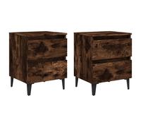 vidaXL 2x Bed Cabinets with Metal Legs Smoked Oak Side Table Storage Cabinet