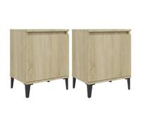 vidaXL Bed Cabinets with Metal Legs 2 pcs Sonoma Oak 40x30x50 cm, Brown