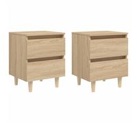 vidaXL 2x Bed Cabinets with Solid Pinewood Legs Sonoma Oak Bedroom Nightstand