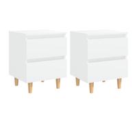 vidaXL 2x Bed Cabinets with Solid Pinewood Legs White Bedroom Nightstand Table