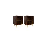 vidaXL 2x Bed Cabinets with Solid Wood Legs Home Bedroom Living Room Furniture Nightstand Side Table Bedside Storage Cabinet Smoked Oak