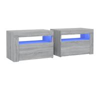 vidaXL 2x Bedside Cabinets with LEDs Grey Sonoma LED Side Cabinet End Table