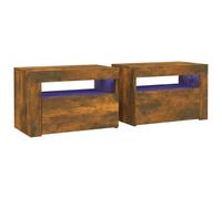 vidaXL Bedside Cabinets 2 pcs with LEDs Smoked Oak 60x35x40 cm, Brown