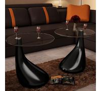 vidaXL 2x Coffee Table with Round Glass Top High Gloss Black Home Furniture