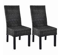 vidaXL 2x Dining Chair Kubu Rattan and Mahogany Wood Black Kitchen Furniture Sea