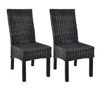 vidaXL 2x Dining Chair Kubu Rattan and Mango Wood Black Kitchen Furniture Seat