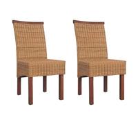 vidaXL 2x Dining Chairs Brown Natural Rattan Dinner Room Seating Furniture