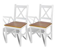 vidaXL 2x Dining Chairs Wood White and Natural Colour Kitchen Furniture Seat