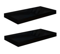 vidaXL 2x Floating Wall Shelves High Gloss Black 50x23x3.8 cm MDF Bookcase