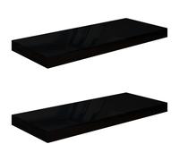vidaXL 2x Floating Wall Shelves High Gloss Black 60x23.5x3.8 cm MDF Bookcase