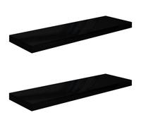 vidaXL 2x Floating Wall Shelves High Gloss Black 80x23.5x3.8 cm MDF Bookcase