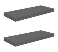 vidaXL 2x Floating Wall Shelves High Gloss Grey 60x23.5x3.8 cm MDF Bookcase