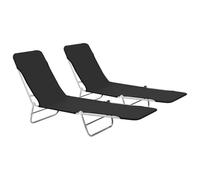 vidaXL 2x Foldable Sunloungers Black Outdoor Garden Camping Recliner Day Bed