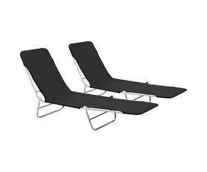 vidaXL 2x Foldable Sunloungers Black Outdoor Garden Camping Recliner Day Bed