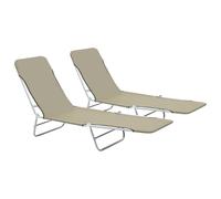 vidaXL 2x Foldable Sunloungers Taupe Outdoor Garden Camping Recliner Day Bed