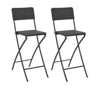 vidaXL 2x Folding Bar Chairs HDPE 45x63x114cm Brown Rattan Look Outdoor Chair vi