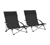 vidaXL 2x Folding Beach Chairs Black Fabric Outdoor Furniture Patio Seating