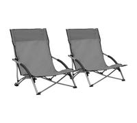 Folding Beach Chairs 2 pcs Grey Fabric