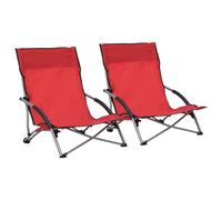 vidaXL 2x Folding Beach Chairs Red Fabric Outdoor Furniture Patio Seating