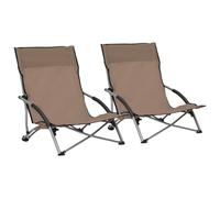 vidaXL 2x Folding Beach Chairs Taupe Fabric Outdoor Furniture Patio Seating