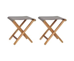 vidaXL 2x Folding Chairs Solid Teak Wood and Fabric Dark Grey Camping Chair