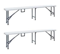 vidaXL 2x Folding Garden Benches 180cm HDPE White Outdoor Foldable Seating