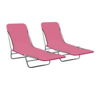vidaXL Folding Sun Loungers 2 pcs in Pink - Lightweight, Weather-Resistant Outdoor Sunbeds with Adjustable Backrest and Oxford Fabric