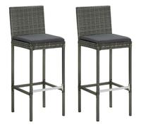 vidaXL 2x Garden Bar Stools with Cushions Grey Poly Rattan Outdoor Lounge Seat