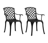 vidaXL 2x Garden Chairs Cast Aluminium Black Dining Armchair Outdoor Patio
