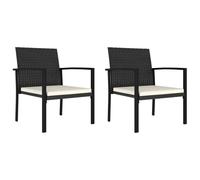 vidaXL 2x Garden Dining Chairs Poly Rattan Black Outdoor Armchair Seating