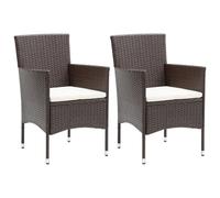 vidaXL 2x Garden Dining Chairs Poly Rattan Brown Outdoor Armchair Lounge Seat