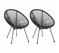 vidaXL 2x Garden Moon Chairs Rattan Black Outdoor Lounge Relaxing Rope Chair