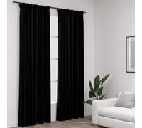 vidaXL Linen-Look Blackout Curtains with Hooks 2 pcs Black 140x245 cm, Black