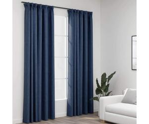 vidaXL 2x Linen-Look Blackout Curtains with Hooks Blue Window Blind Drape