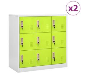 vidaXL 2x Locker Cabinets Light Grey and Green Steel Office Storage Cabinet