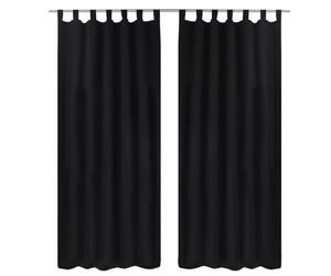 vidaXL 2x Micro-Satin Curtains with Loops 140x245cm Black Window Drape Blind