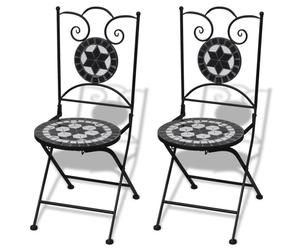vidaXL 2x Mosaic Bistro Chairs Black and White Outdoor Garden Furniture Seat